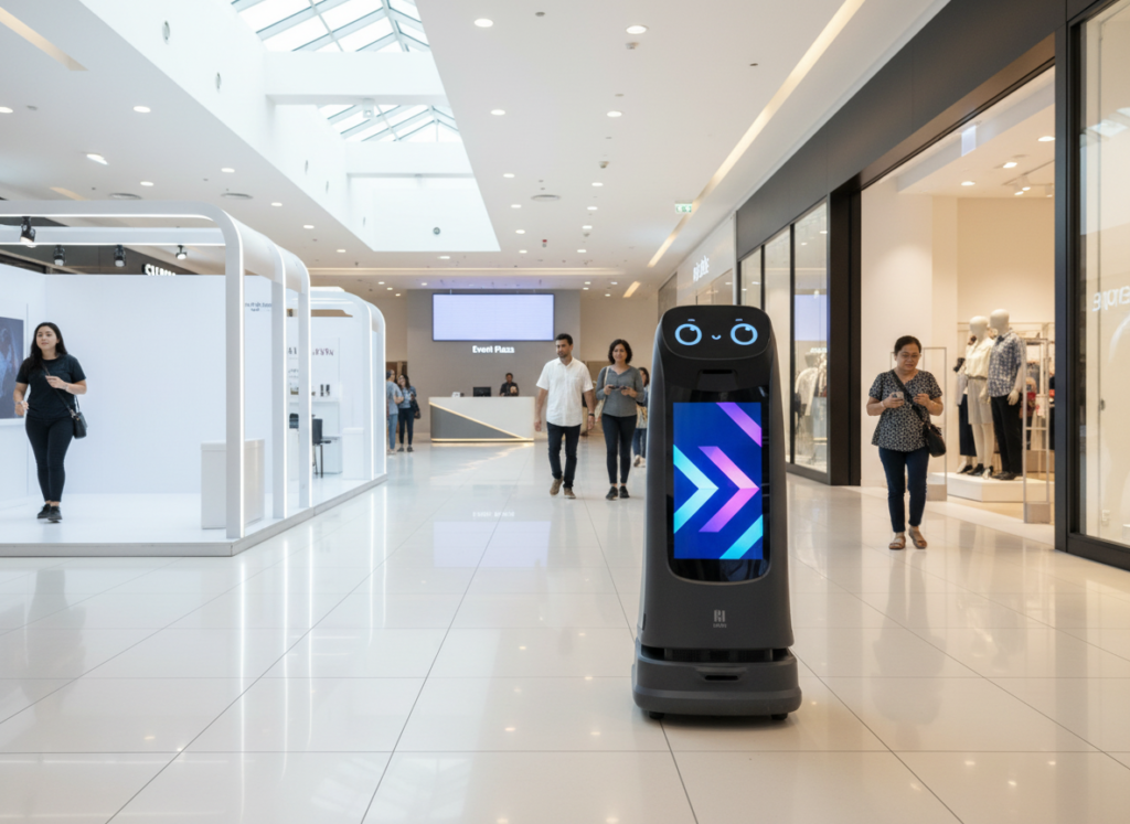 Marketingroboter zur Besucherinformation in einer Shopping-Passage