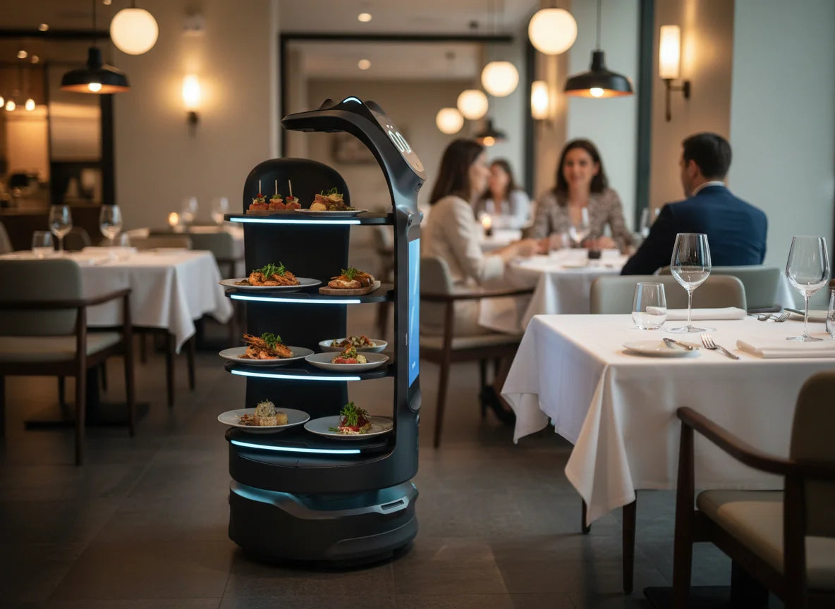 Serviceroboter im Restaurant – Symbolmotiv für Serviceaufgaben in der Gastronomie